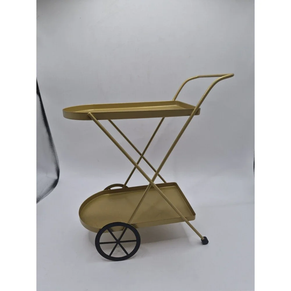 Bullseye Playground Gold 2-Tier Mini Coffee Bar Cart Kitchen Decor Metal